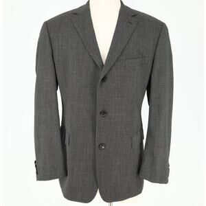 Hugo Boss Sport Coat Mens 46R Black Ivory Check Wool Blend Jacket Blazer Career